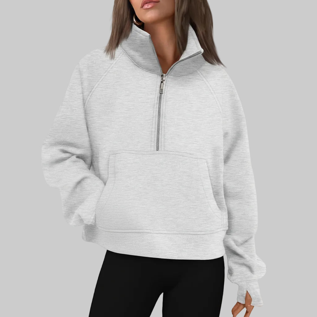 Kvinders cropped fleece-sweatshirt med halv lynlås til daglig varme | Temsk