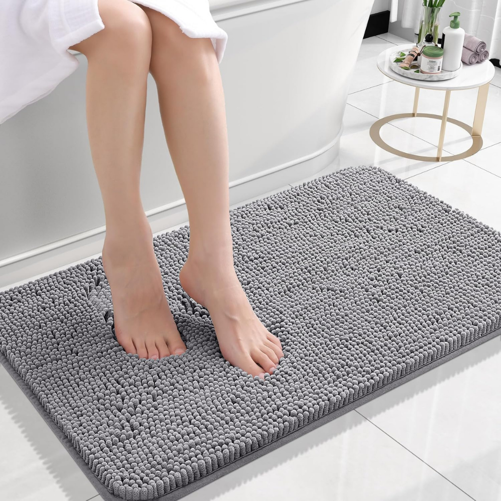 Chenille Bath Rug Absorbent Mat For Bathroom Floor That Stays Put | Temsk