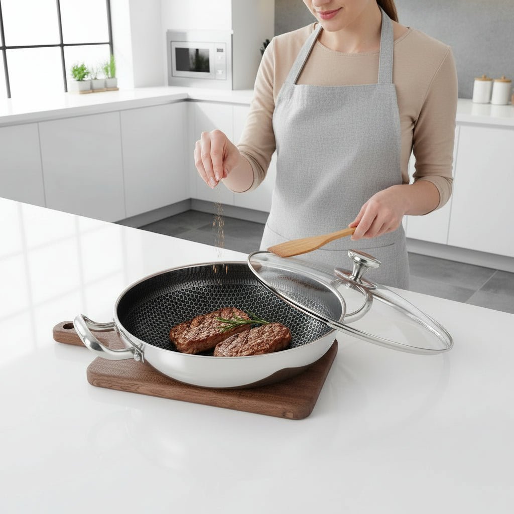 AeroWeave 32cm Stainless Steel Nonstick Honeycomb Pan For All Cooktops | Temsk