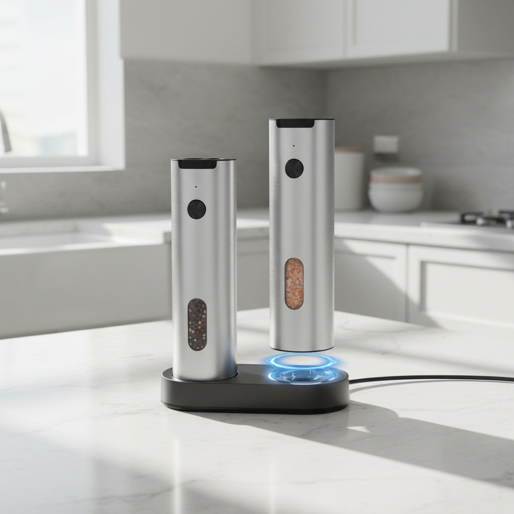Elektrisches Salz- und Pfeffermühlen-Set mit USB wiederaufladbarer Basis | Temsk