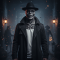 GraveShade realistická kostlivcová maska s kloboukem pro dokonalou halloweenovou proměnu | Temsk