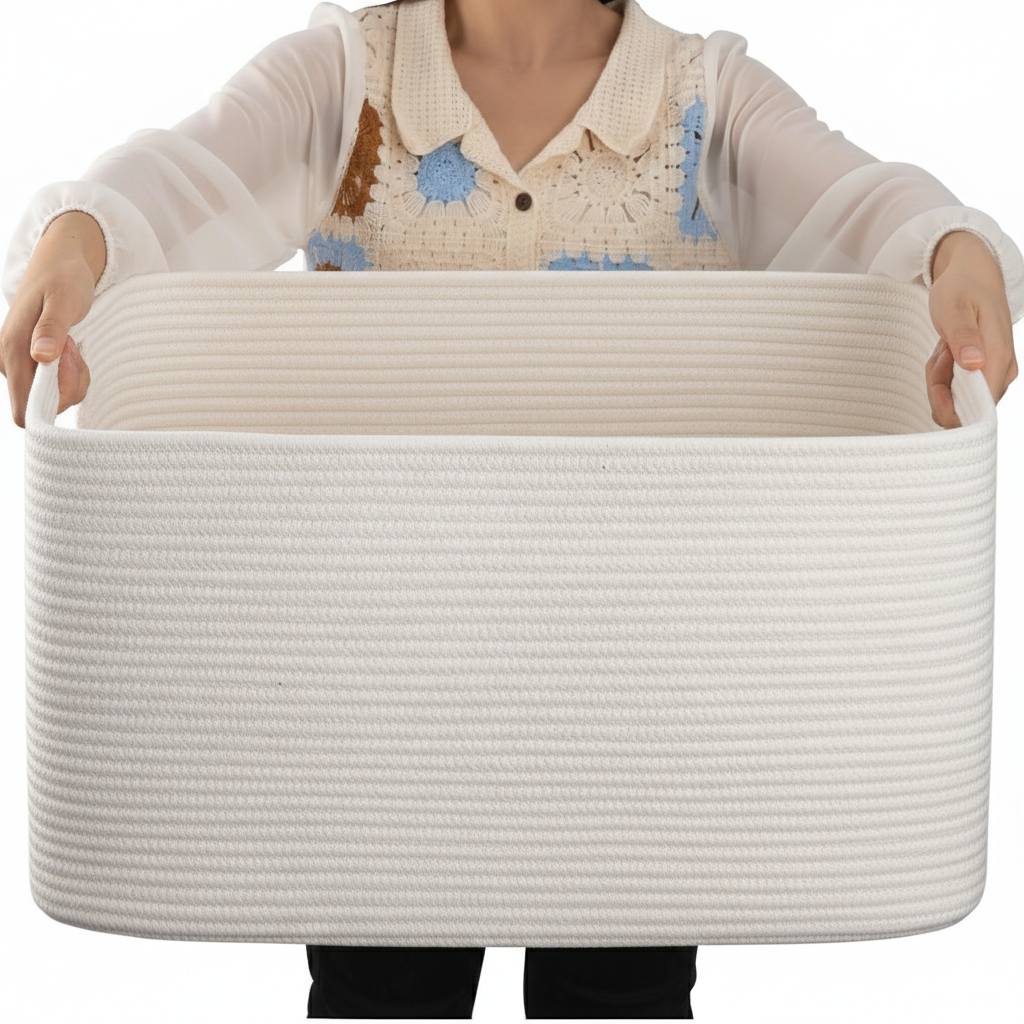Large Rectangular Rope Laundry Basket With Handles For Storage | Temsk