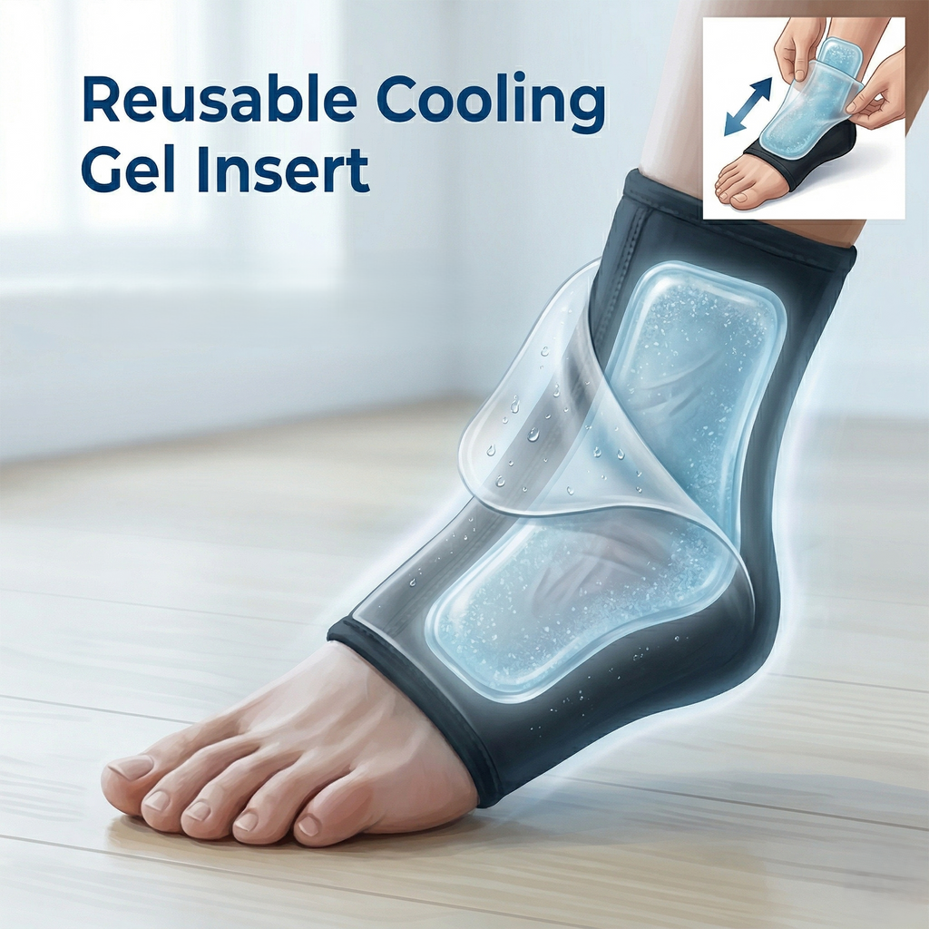 Cooling Ankle Sleeve With Compression, Flexible Support, And Reusable Gel Insert | Temsk
