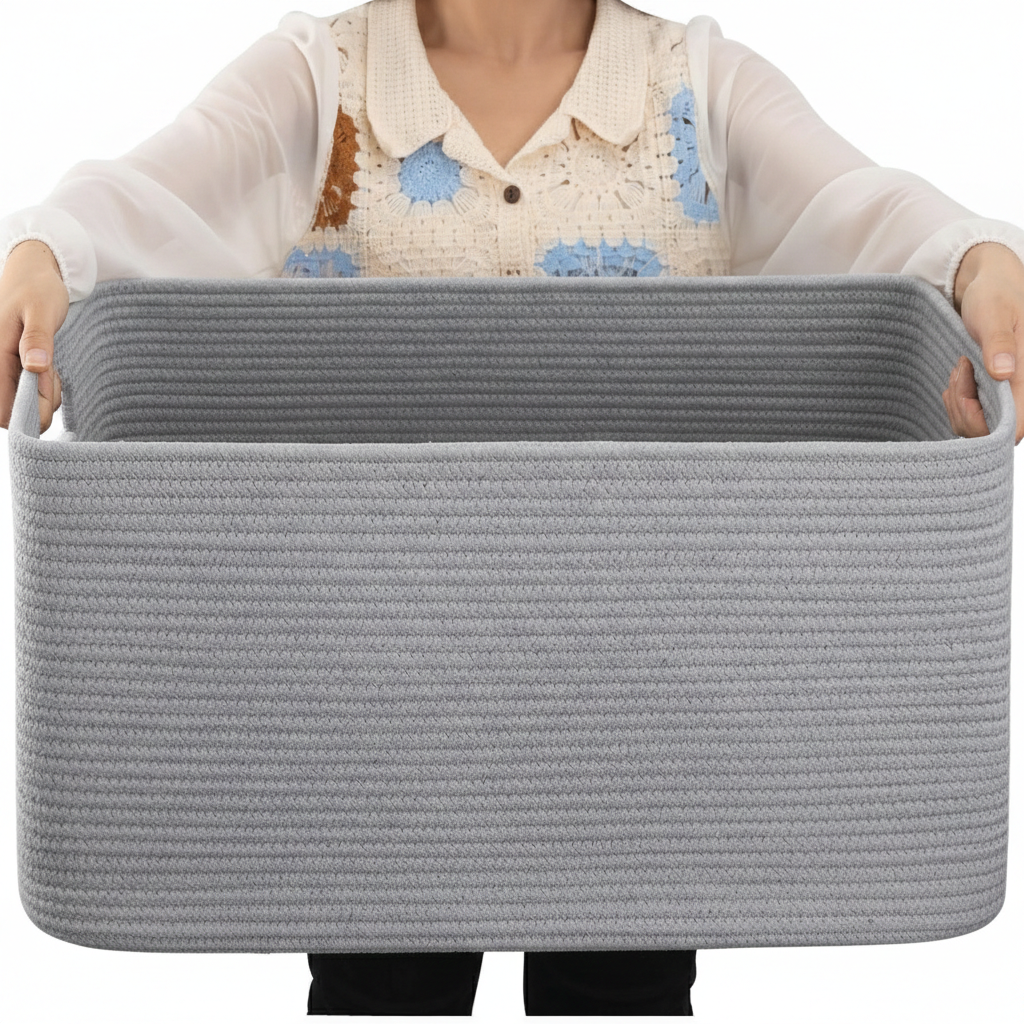 Large Rectangular Rope Laundry Basket With Handles For Storage | Temsk