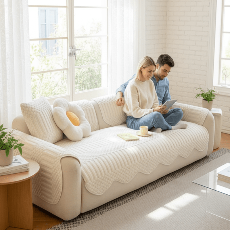 Cozy Cloud Thick Tuft Fleece Sofa Cover For Warm Winter Coziness | Temsk