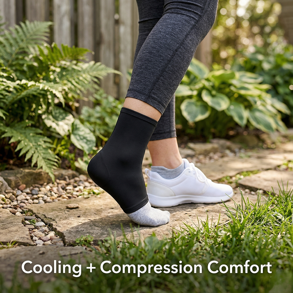 Cooling Ankle Sleeve With Compression, Flexible Support, And Reusable Gel Insert | Temsk