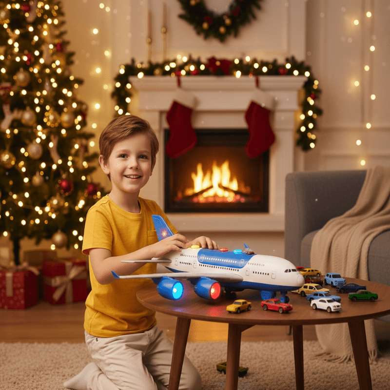 AeroSprint Inertial Plane Toy With Music, Lights, And Mini Cars For Kids | Temsk