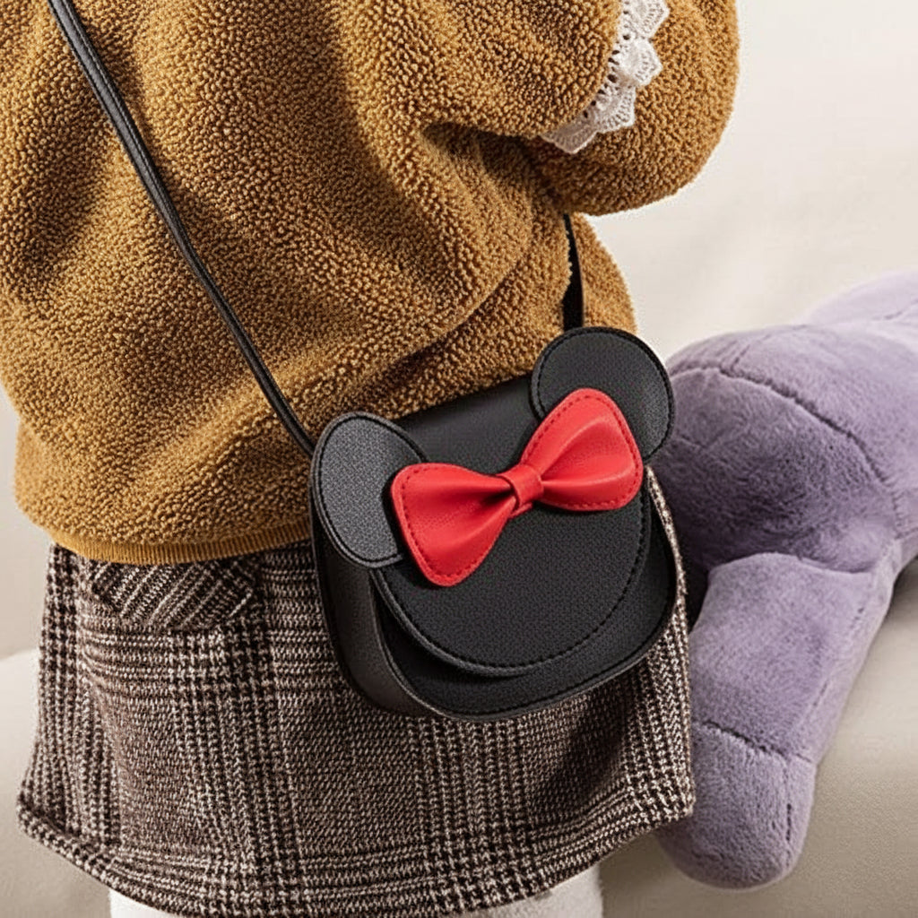Dívčí PU crossbody kabelka s mašlí a roztomilým tvarem myši | Temsk