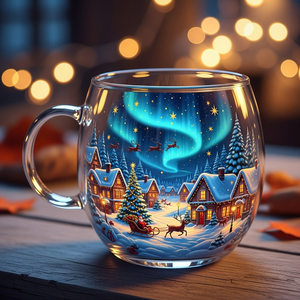 Winter Themed Christmas Glass Cup For Hot Cocoa And Tea | Temsk