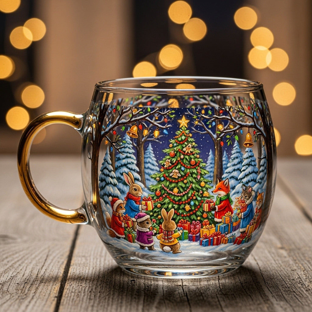 Winter Themed Christmas Glass Cup For Hot Cocoa And Tea | Temsk