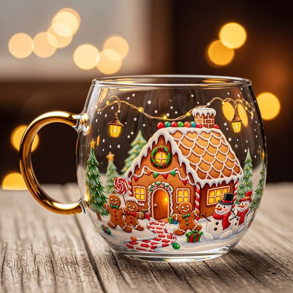 Winter Themed Christmas Glass Cup For Hot Cocoa And Tea | Temsk