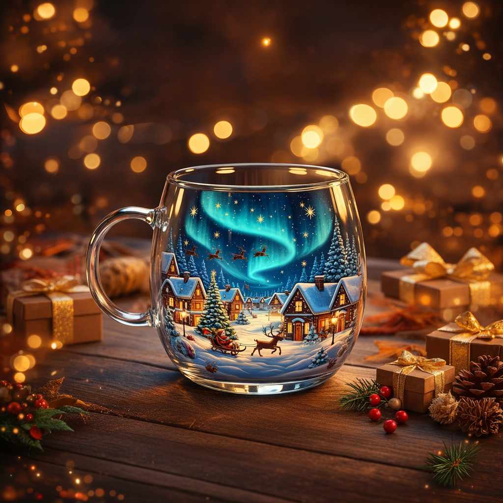 Winter Themed Christmas Glass Cup For Hot Cocoa And Tea | Temsk