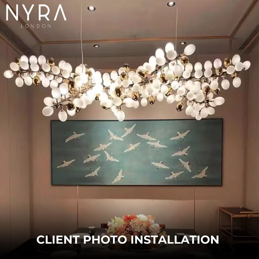 Sylvara Vine Chandelier in French Gold and Raw Copper with White Glass Clusters | Temsk