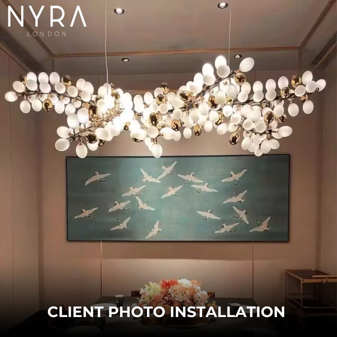 Sylvara Vine Chandelier in French Gold and Raw Copper with White Glass Clusters | Temsk