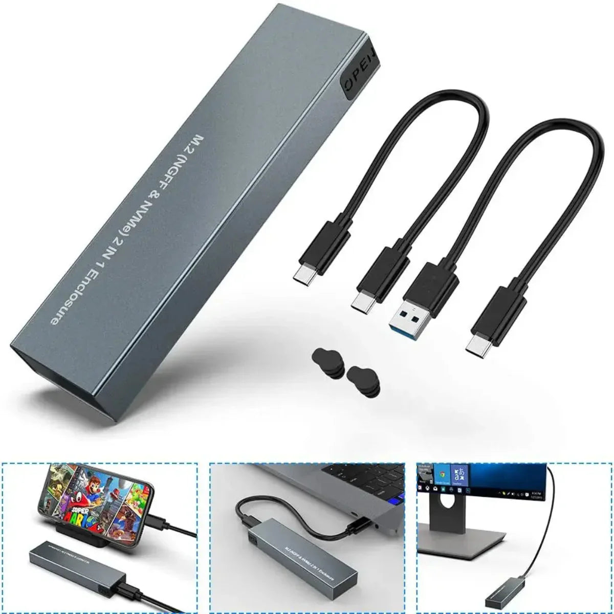 USB C NVMe And SATA SSD Enclosure For Portable Drive | Temsk