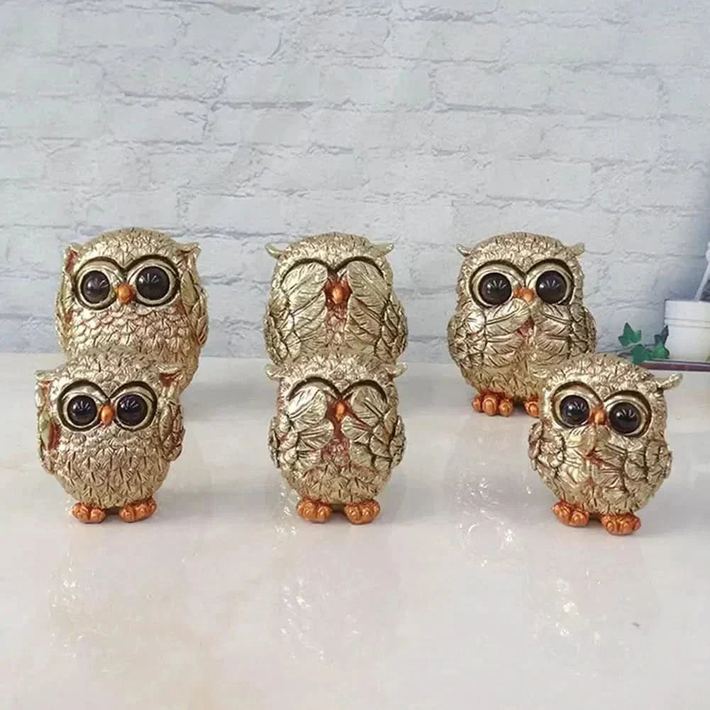 Gilded Owl Decorative Statue Hand Carved And Nostalgic Home Accent | Temsk