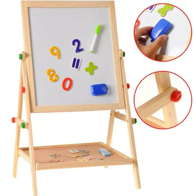 CreativeEase Magnetic Whiteboard And Chalkboard For Kids With Adjustable Wood Frame | Temsk
