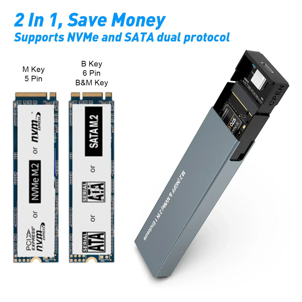 USB C NVMe And SATA SSD Enclosure For Portable Drive | Temsk