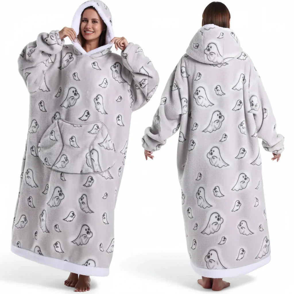 Übergroßer Sherpa-Decken-Hoodie mit Halloween-Motiv | Temsk