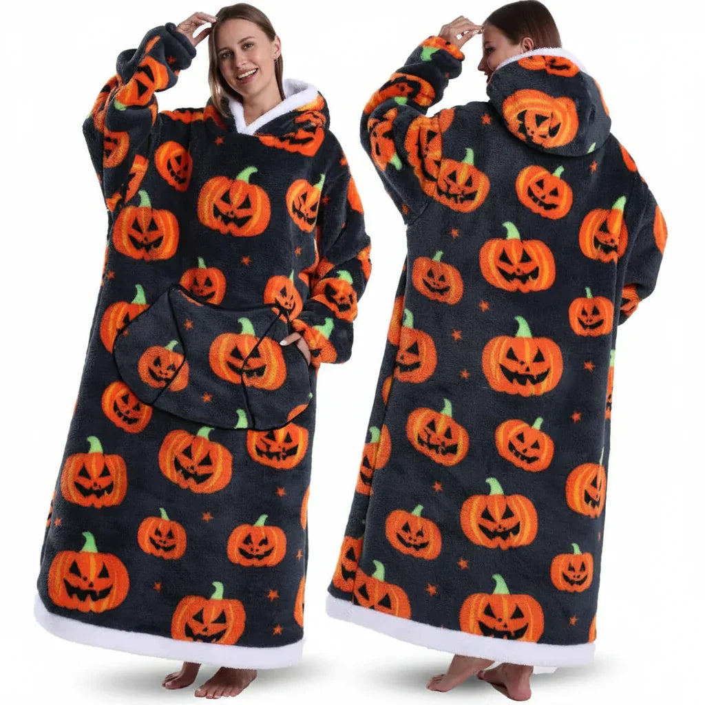 Übergroßer Sherpa-Decken-Hoodie mit Halloween-Motiv | Temsk