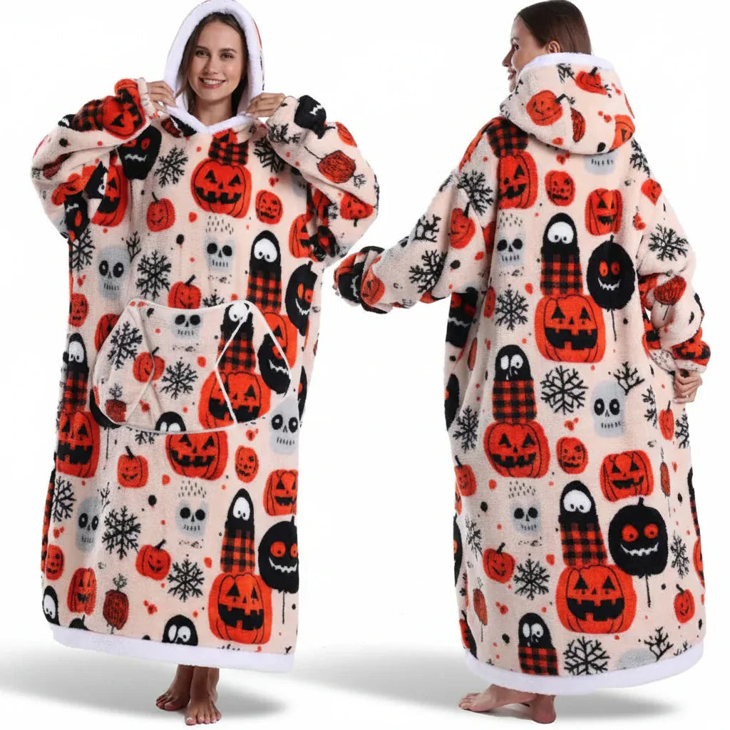 Übergroßer Sherpa-Decken-Hoodie mit Halloween-Motiv | Temsk