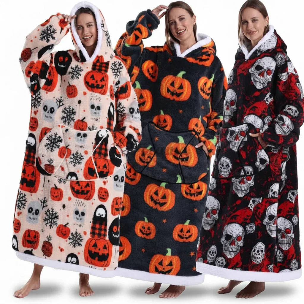 Übergroßer Sherpa-Decken-Hoodie mit Halloween-Motiv | Temsk