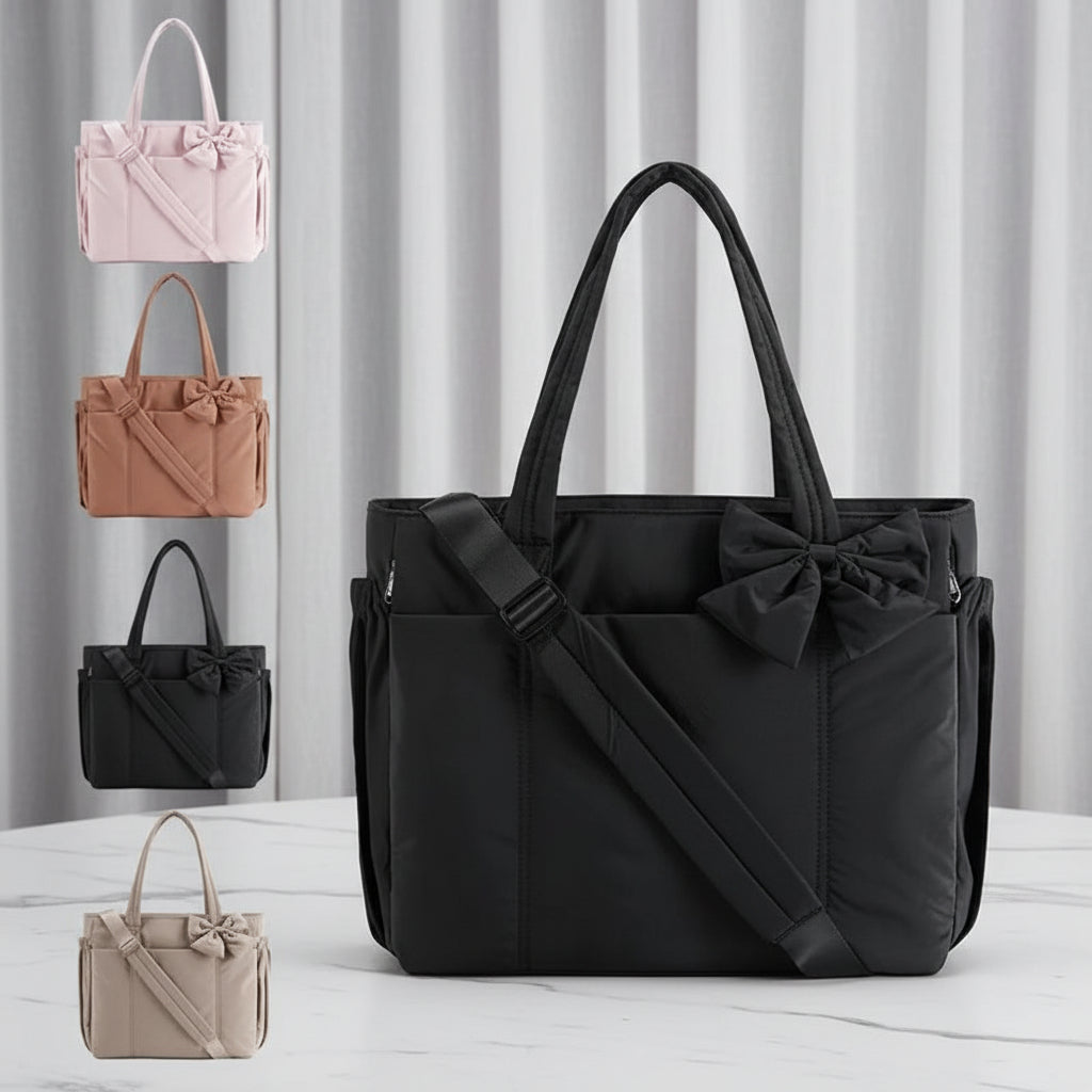 Nylon Tote Bag for Women, Bow Shoulder Handbag for Work and Travel | Temsk