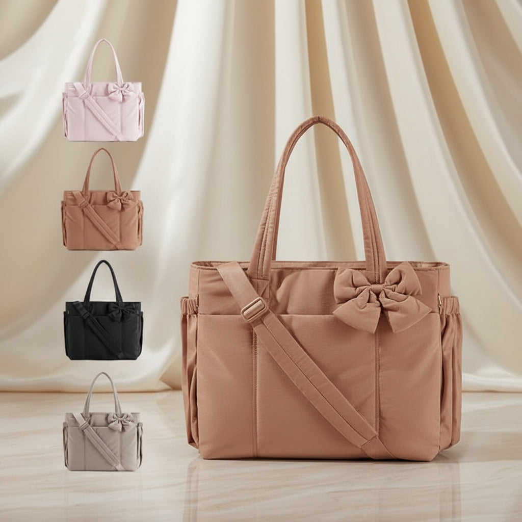 Nylon Tote Bag for Women, Bow Shoulder Handbag for Work and Travel | Temsk