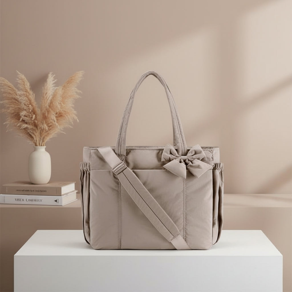 Nylon Tote Bag for Women, Bow Shoulder Handbag for Work and Travel | Temsk