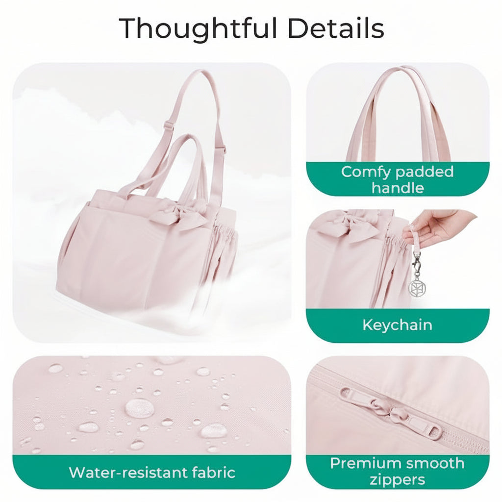 Nylon Tote Bag for Women, Bow Shoulder Handbag for Work and Travel | Temsk