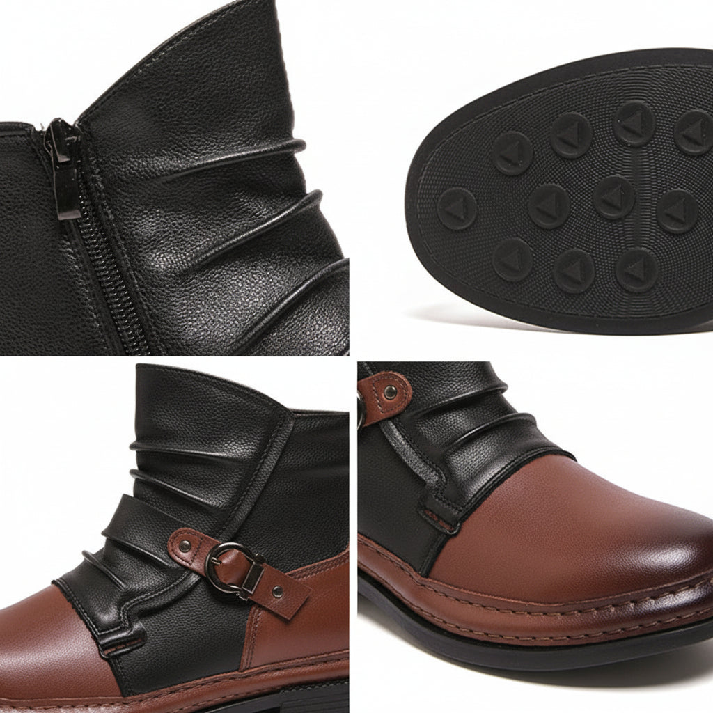 Men's Leather Ankle Boots With Buckle And Side Zip Casual Everyday Dress Shoes | Temsk