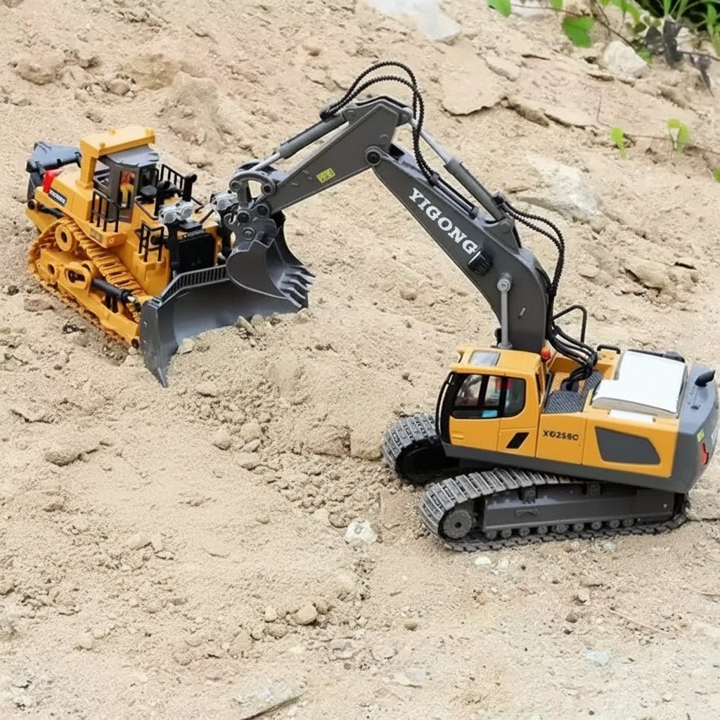 MightyBuild Robust RC Bulldozer and Excavator for Kids | Temsk