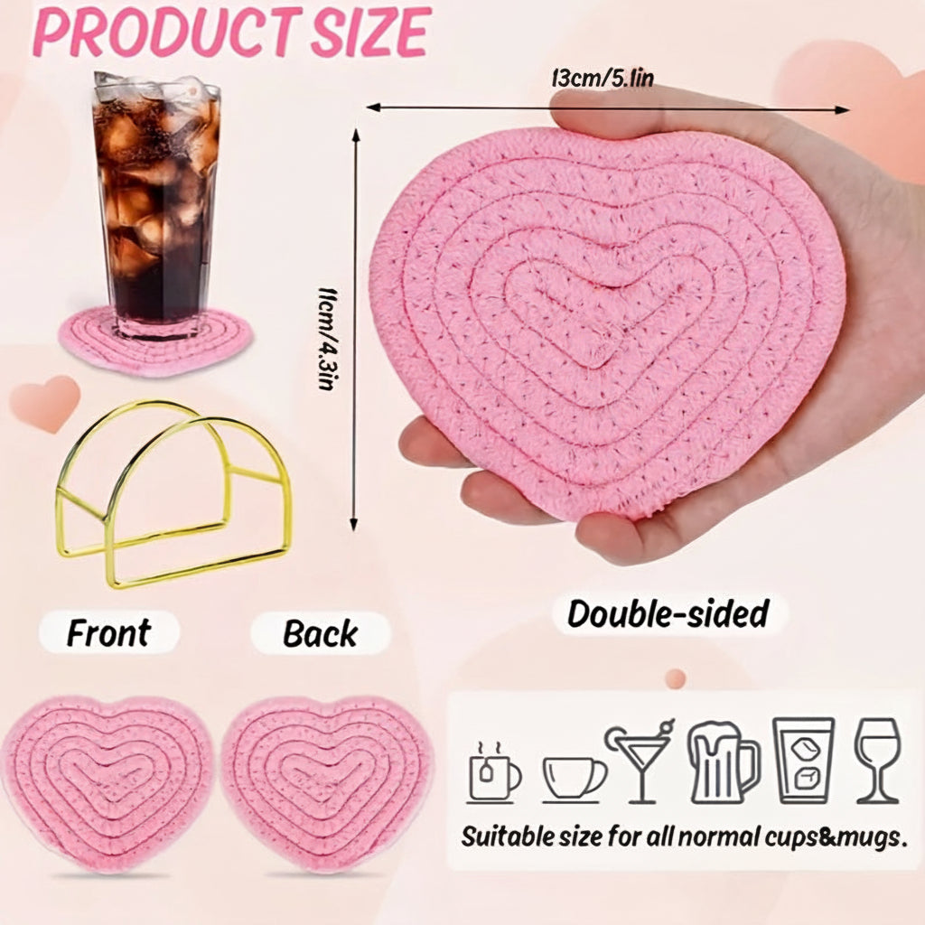 Heart Shaped Coasters For Tables, Woven Polyester Heat Resistant Mats | Temsk