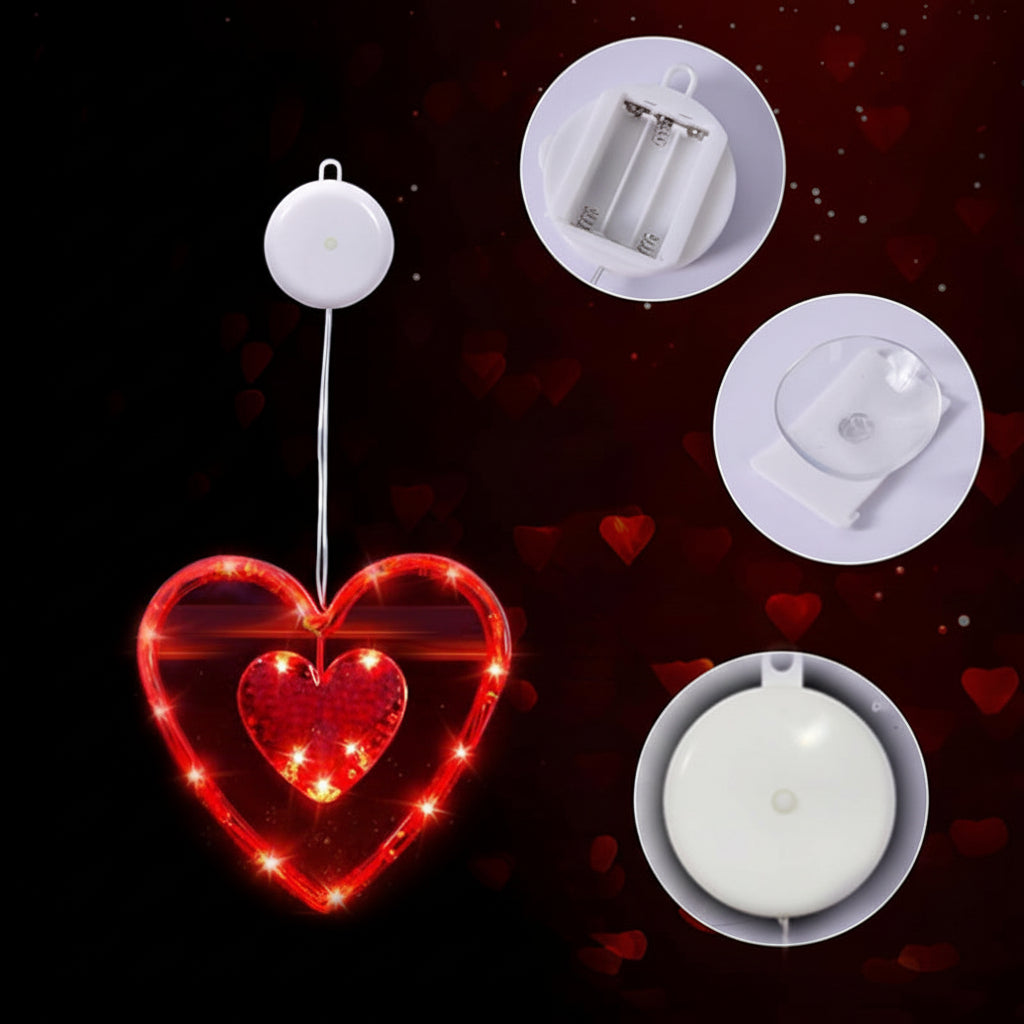 Heart Shaped LED Window Lights With Battery Power And Suction Cup | Temsk