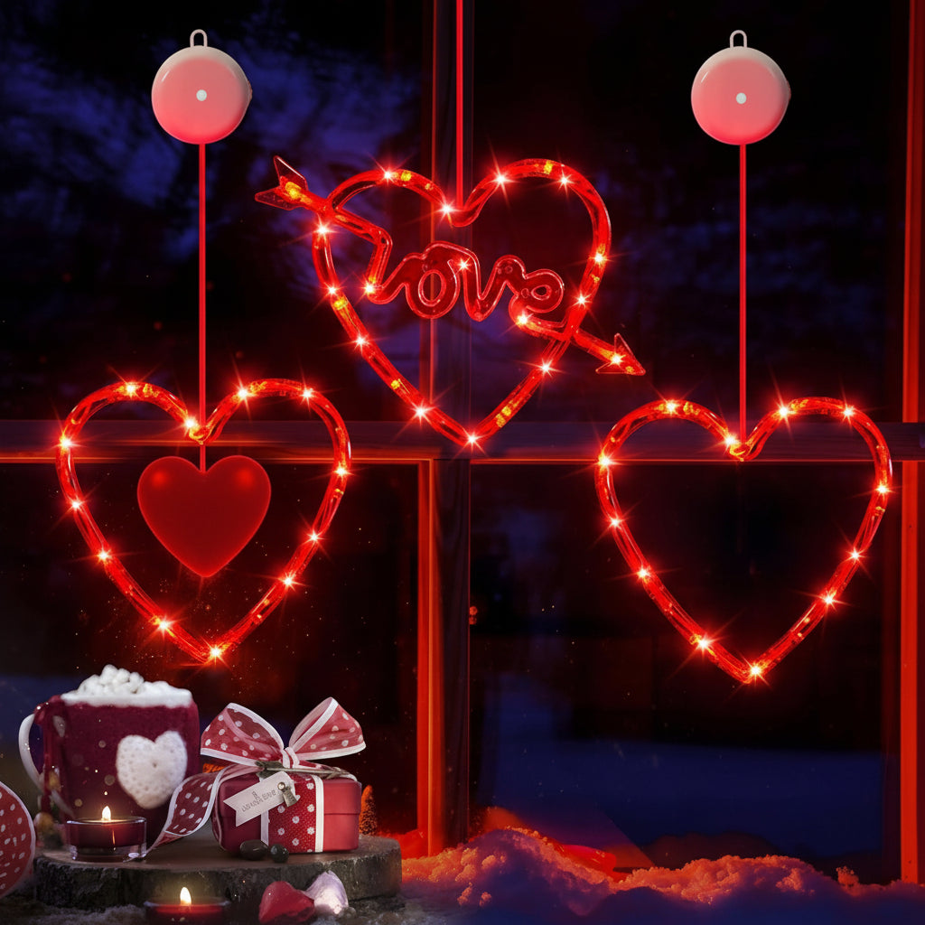 Heart Shaped LED Window Lights With Battery Power And Suction Cup | Temsk