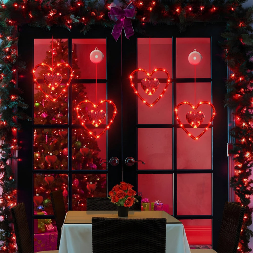 Heart Shaped LED Window Lights With Battery Power And Suction Cup | Temsk