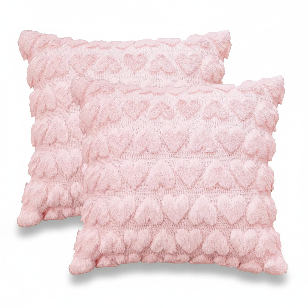 Pink Heart Print Pillow Covers Polyester Valentine Themed Throw Covers | Temsk