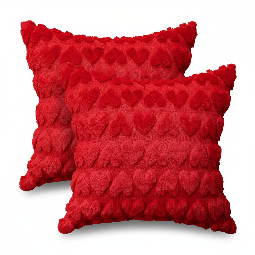 Pink Heart Print Pillow Covers Polyester Valentine Themed Throw Covers | Temsk