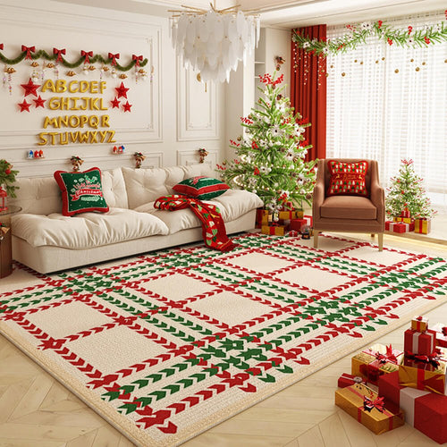 HearthGlow Warm Non Slip Christmas Carpet In Festive Colors With Red Tones And Golden Accents | Temsk