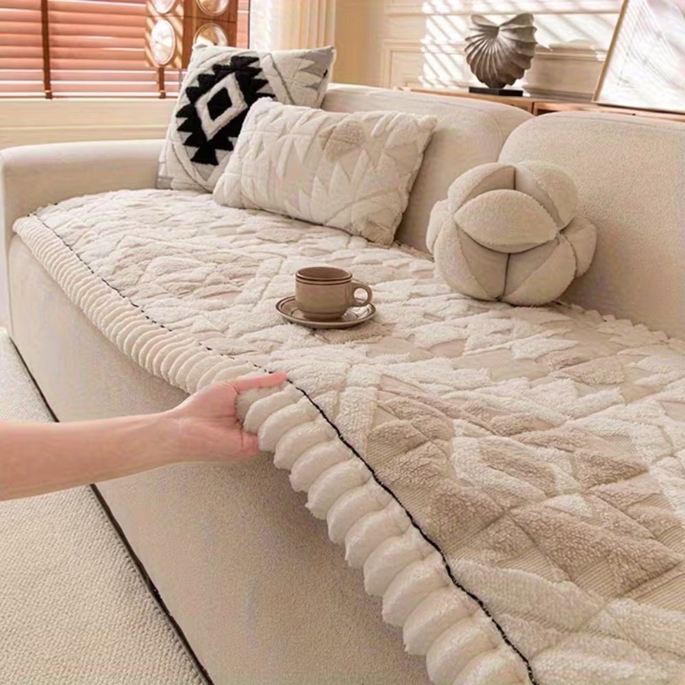 CozyNest Plush Quilted Winter Sofa Cover For Warm And Secure Seating | Temsk