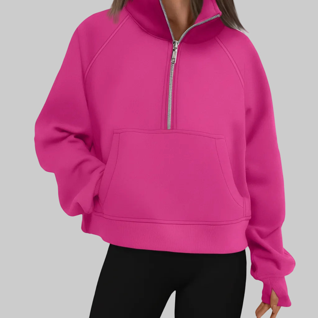 Kvinders cropped fleece-sweatshirt med halv lynlås til daglig varme | Temsk