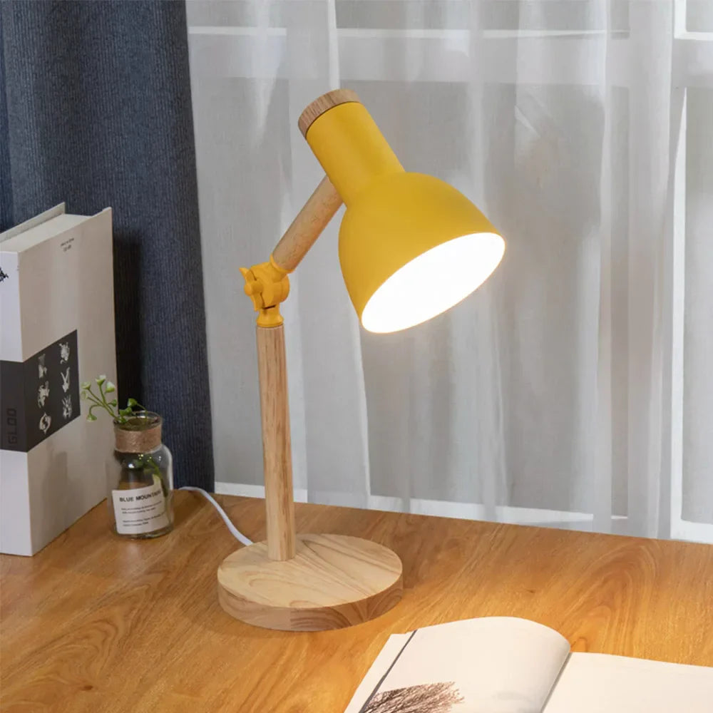 Nordic Wooden Desk Lamp With Adjustable Head And Colorful Shade | Temsk