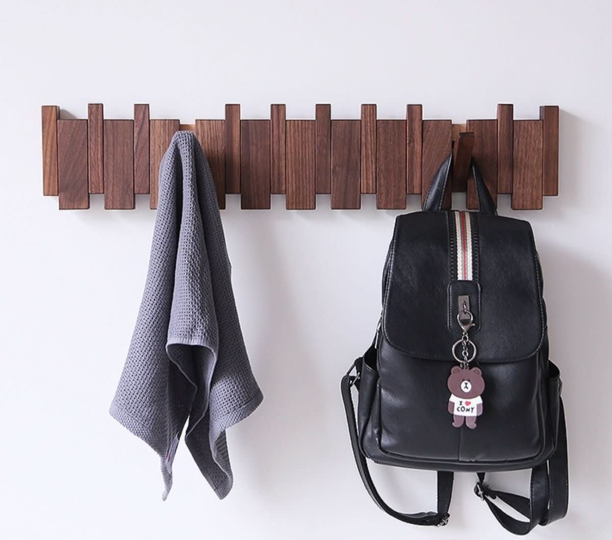 MelodyWood Piano Style Wall Rack With Folding Hooks Handmade Wooden Coat Rack | Temsk