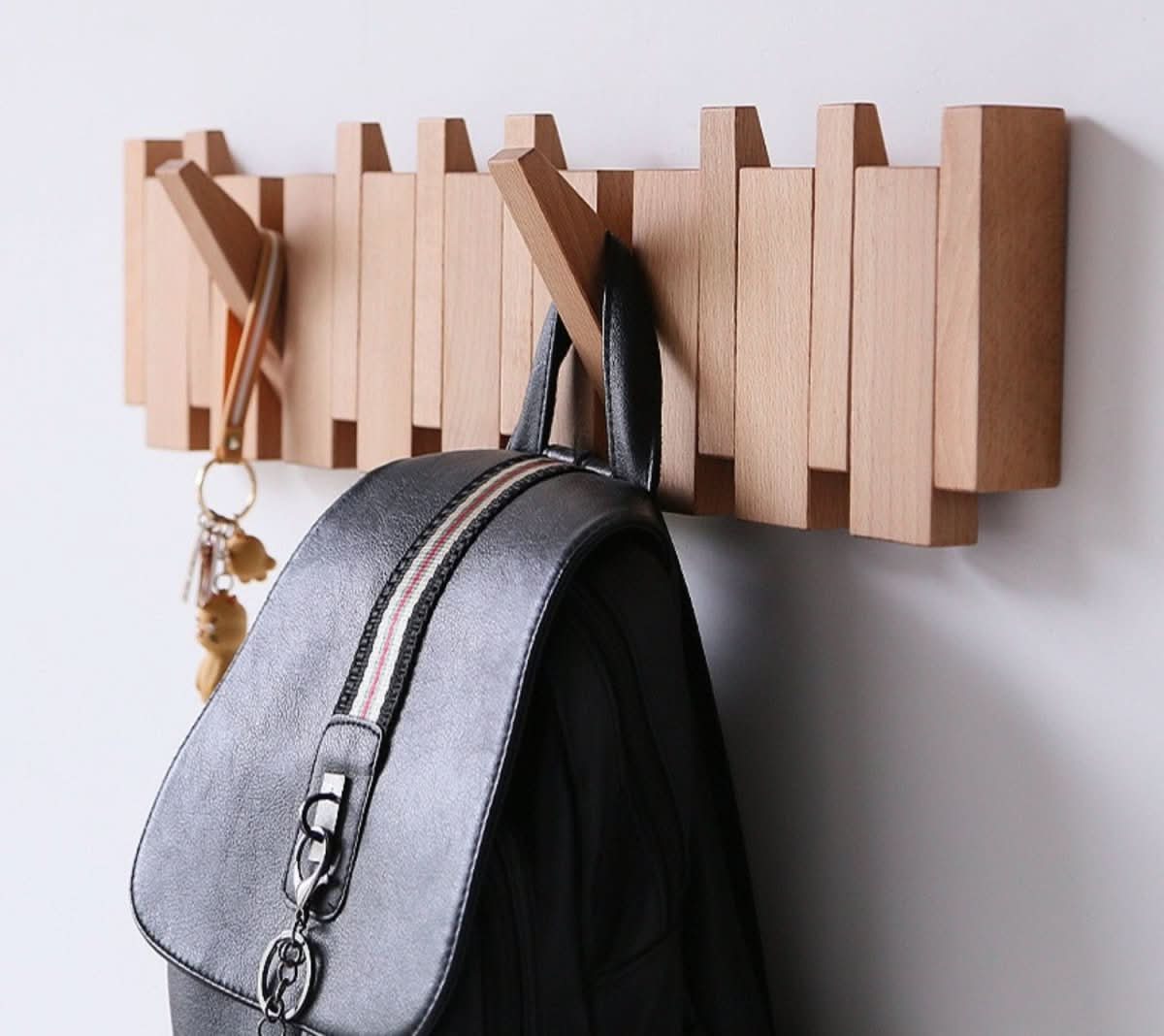 MelodyWood Piano Style Wall Rack With Folding Hooks Handmade Wooden Coat Rack | Temsk