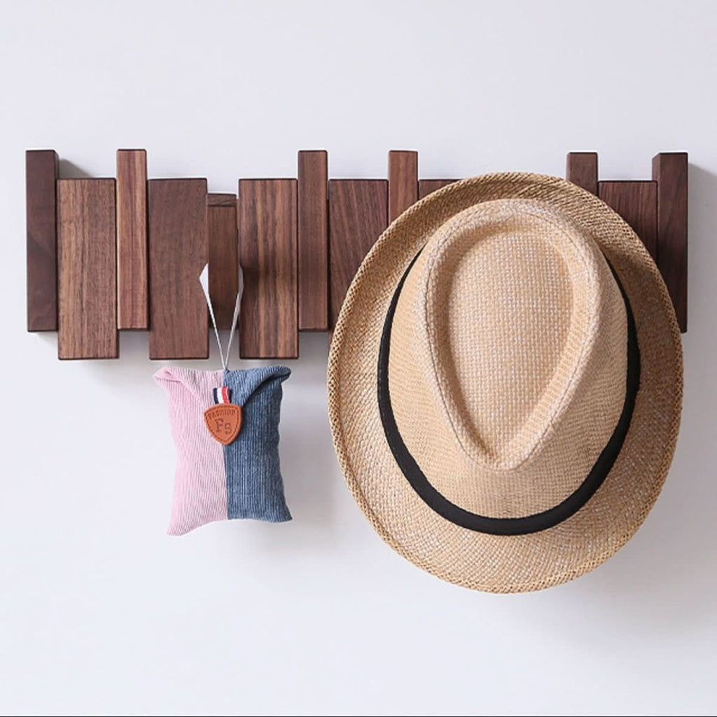 MelodyWood Piano Style Wall Rack With Folding Hooks Handmade Wooden Coat Rack | Temsk