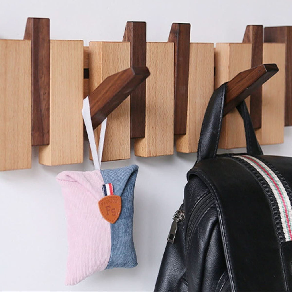 MelodyWood Piano Style Wall Rack With Folding Hooks Handmade Wooden Coat Rack | Temsk
