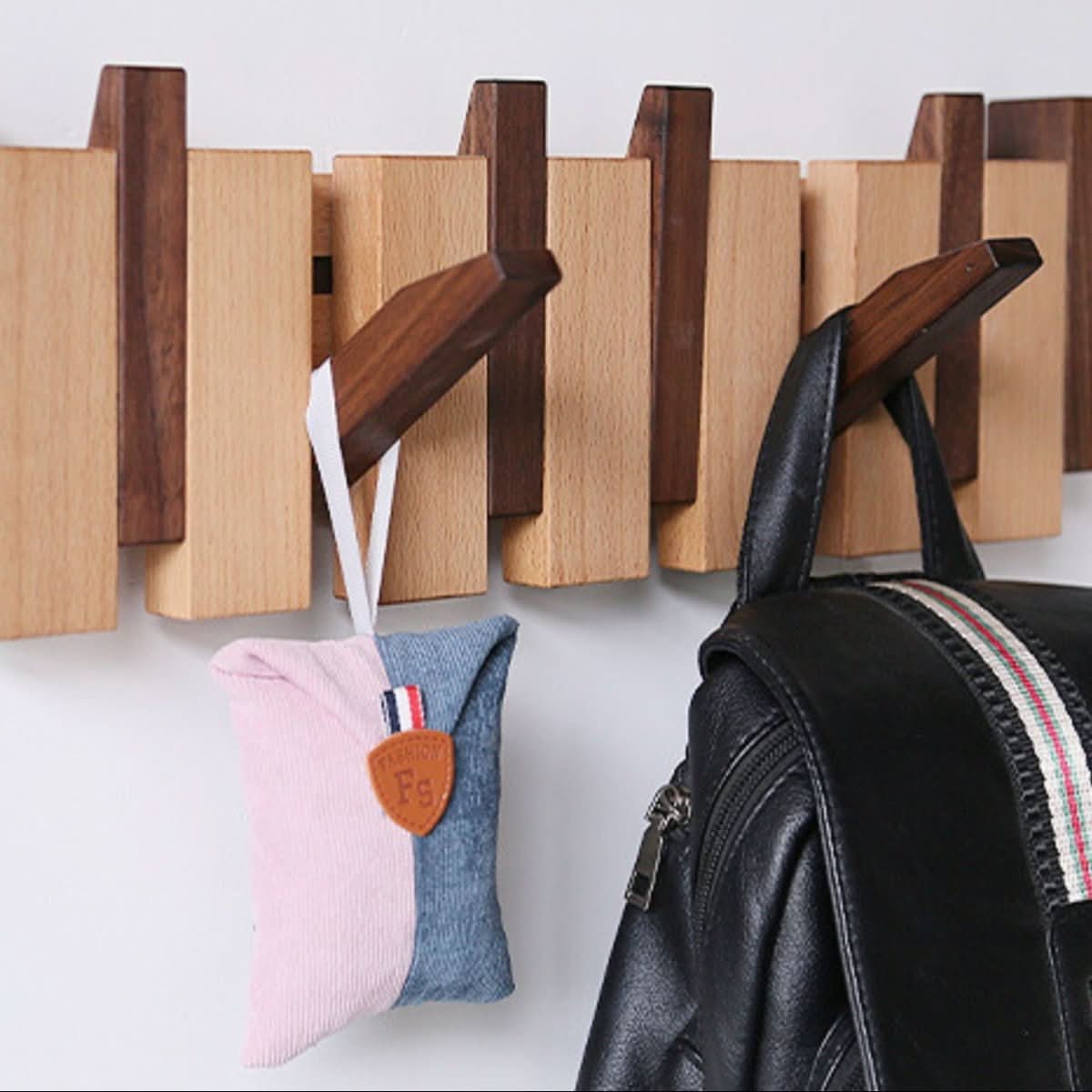 MelodyWood Piano Style Wall Rack With Folding Hooks Handmade Wooden Coat Rack | Temsk