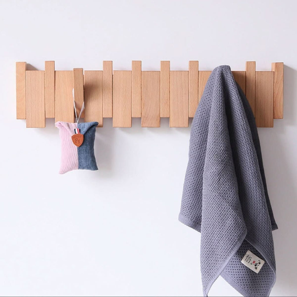MelodyWood Piano Style Wall Rack With Folding Hooks Handmade Wooden Coat Rack | Temsk