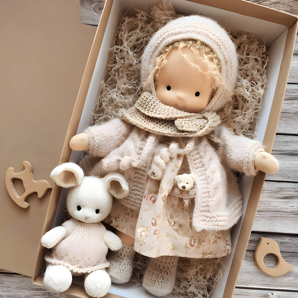 Handmade Cotton Doll Soft Toy For Imaginative Play In Gift Box | Temsk