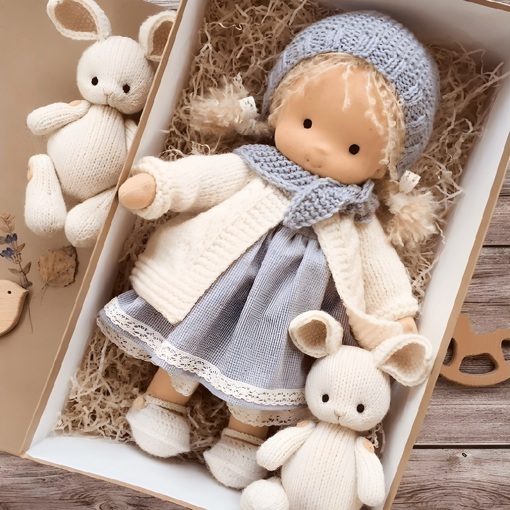 Handmade Cotton Doll Soft Toy For Imaginative Play In Gift Box | Temsk